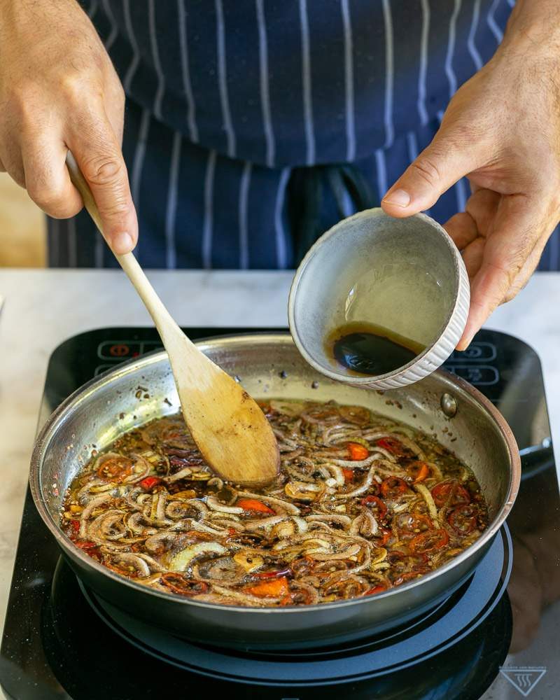 Soya sauce added to chili oil