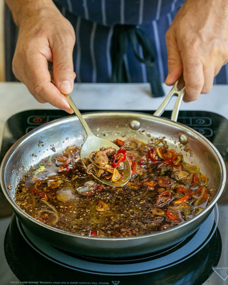 Cooked hot chili and garlic oil