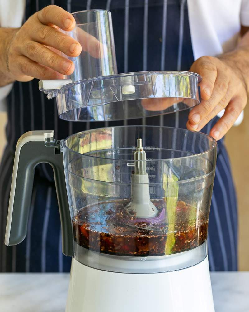 Roasted Chili and garlic oil blended in a food processor