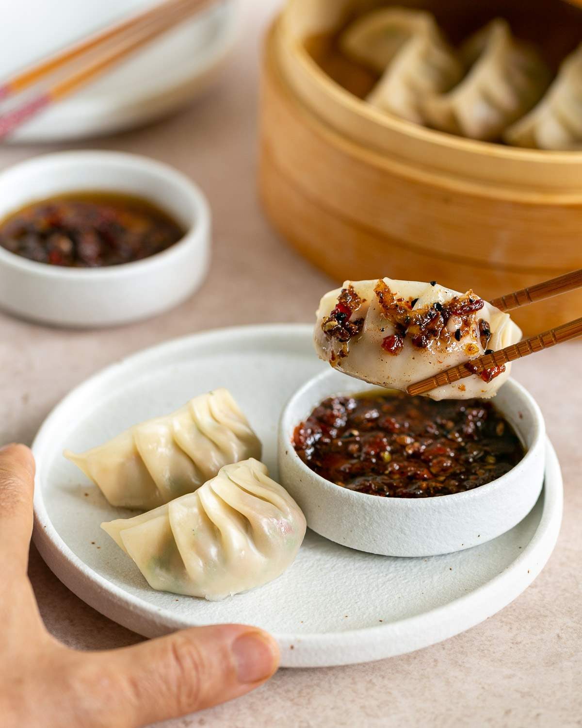 Chili oil with dumplings