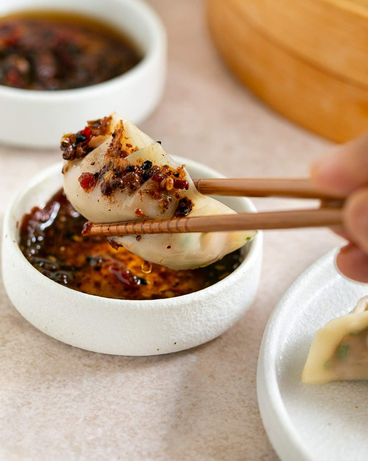 Chili and garlic oil with dumplings