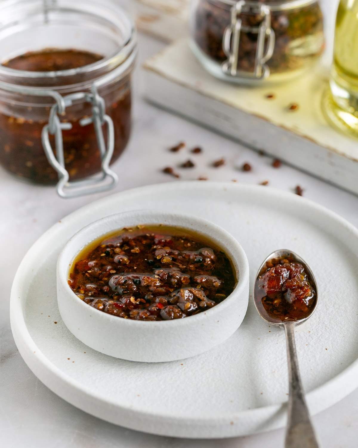 Crispy chili oil in a bowl