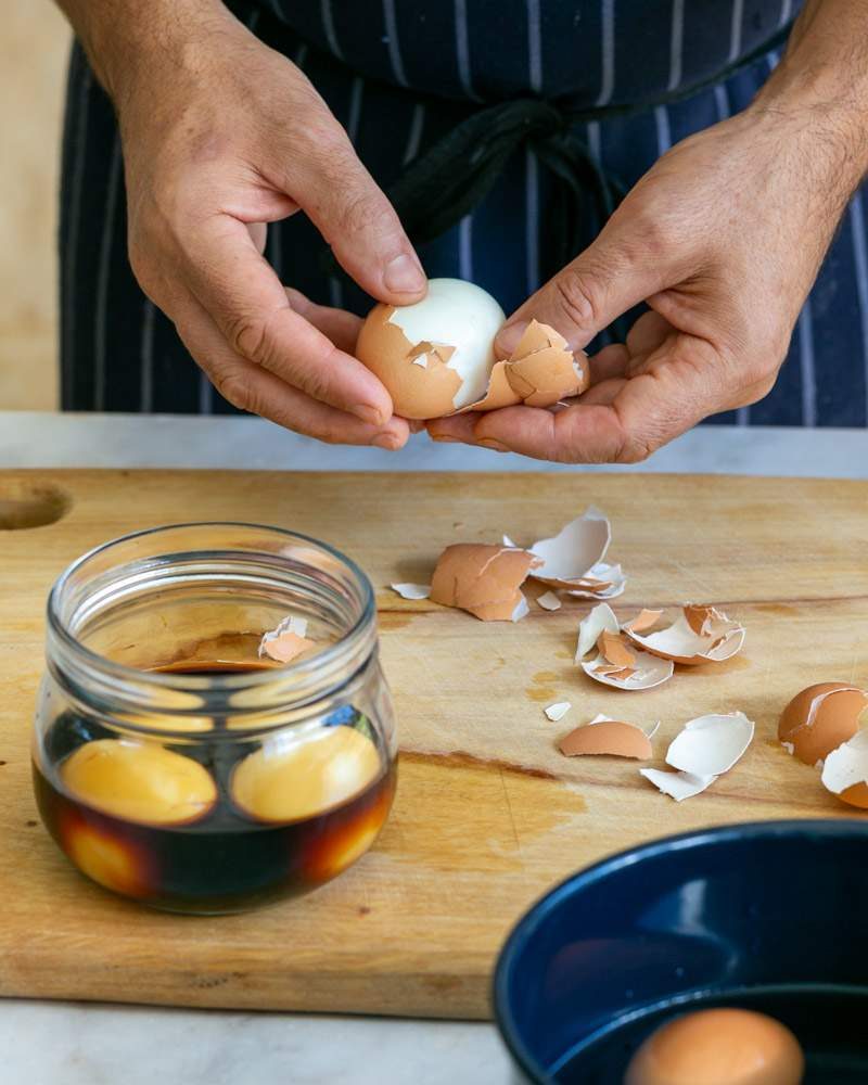 Soy eggs for ramen soup