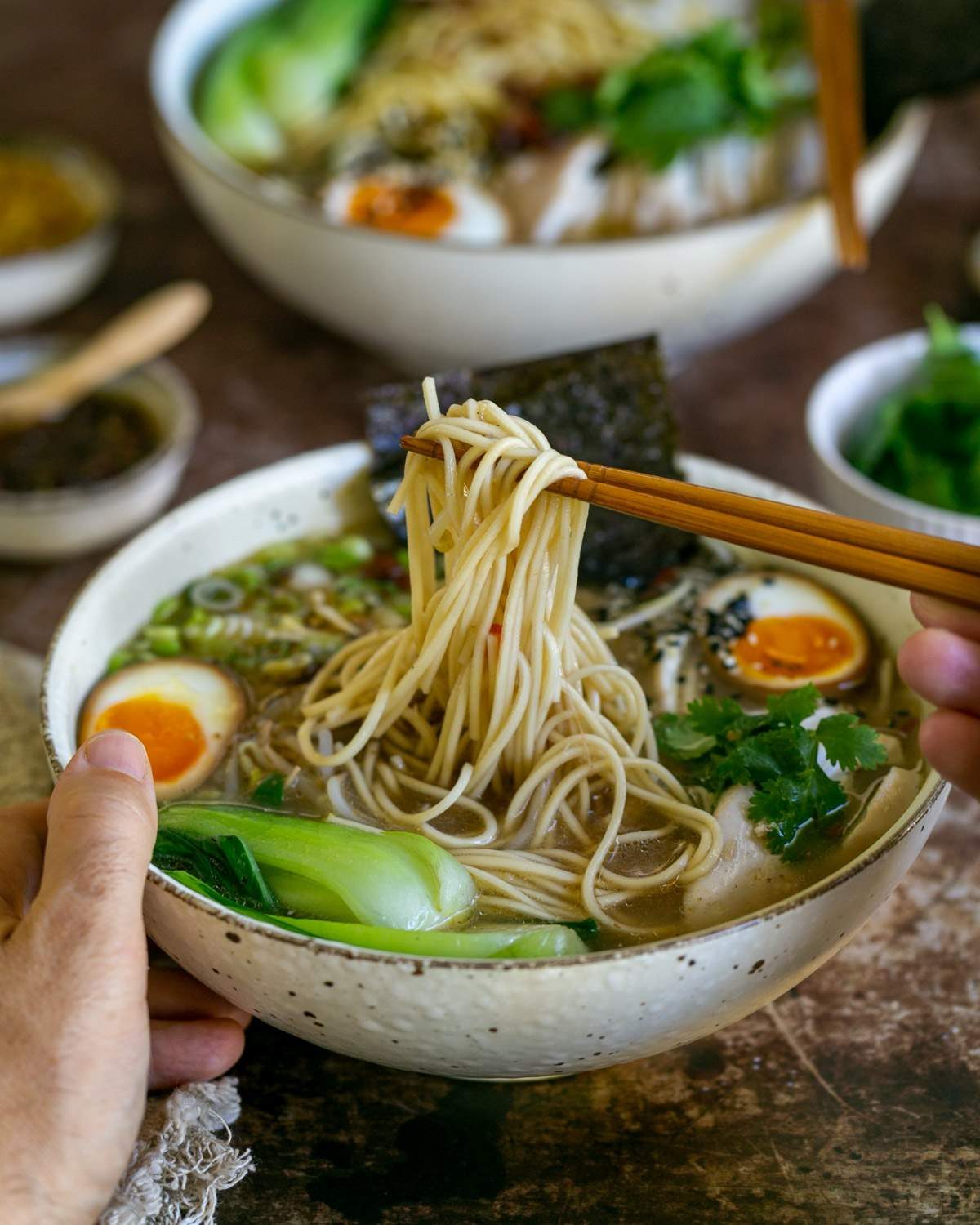 Bowl of Ramen noodle soup with chopsticks