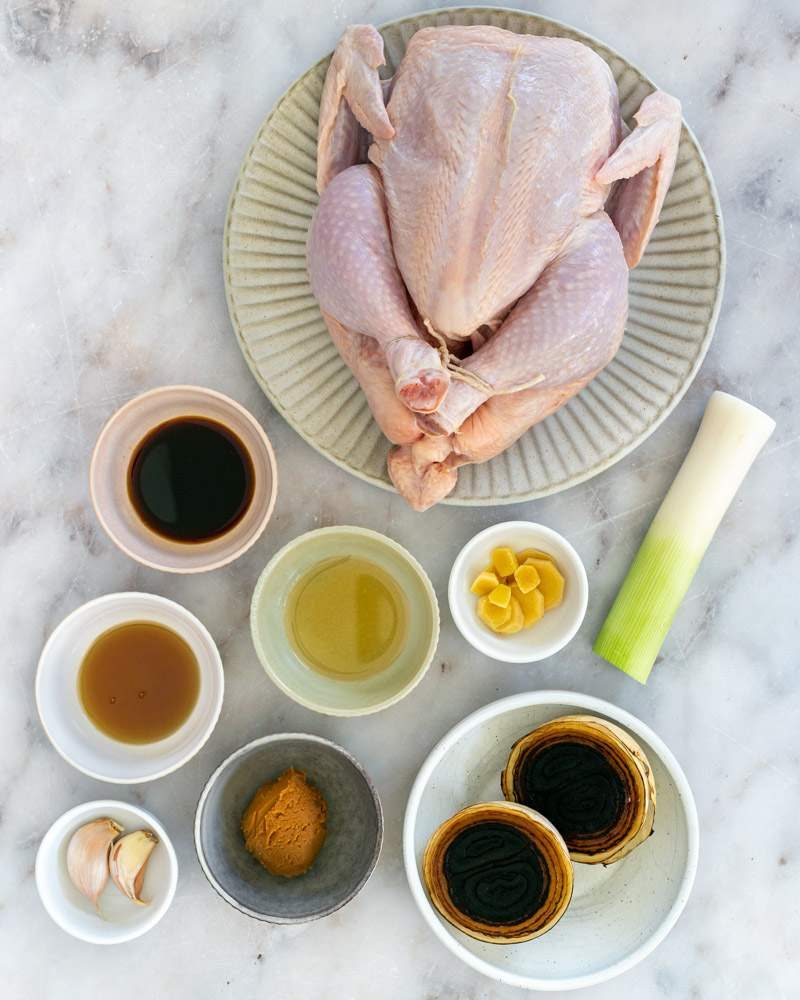 Ingredients to make chicken broth