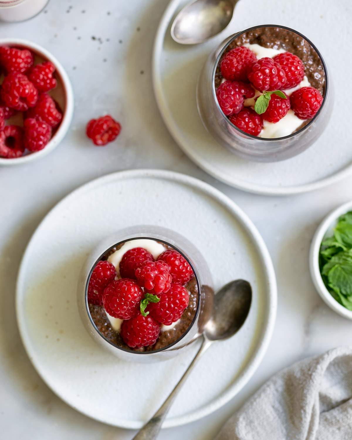 Chocolate Chia pudding with raspberries