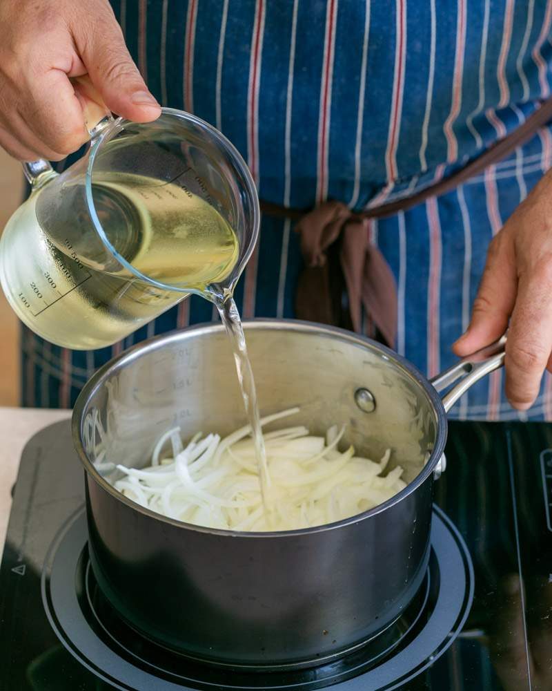 Sliced onion in white wine