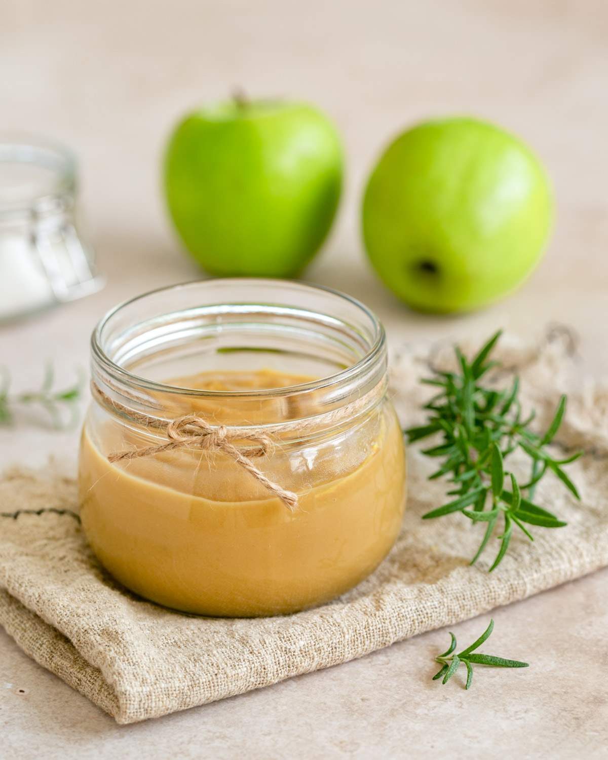 Salted Caramel Apple Sauce in a glass jar