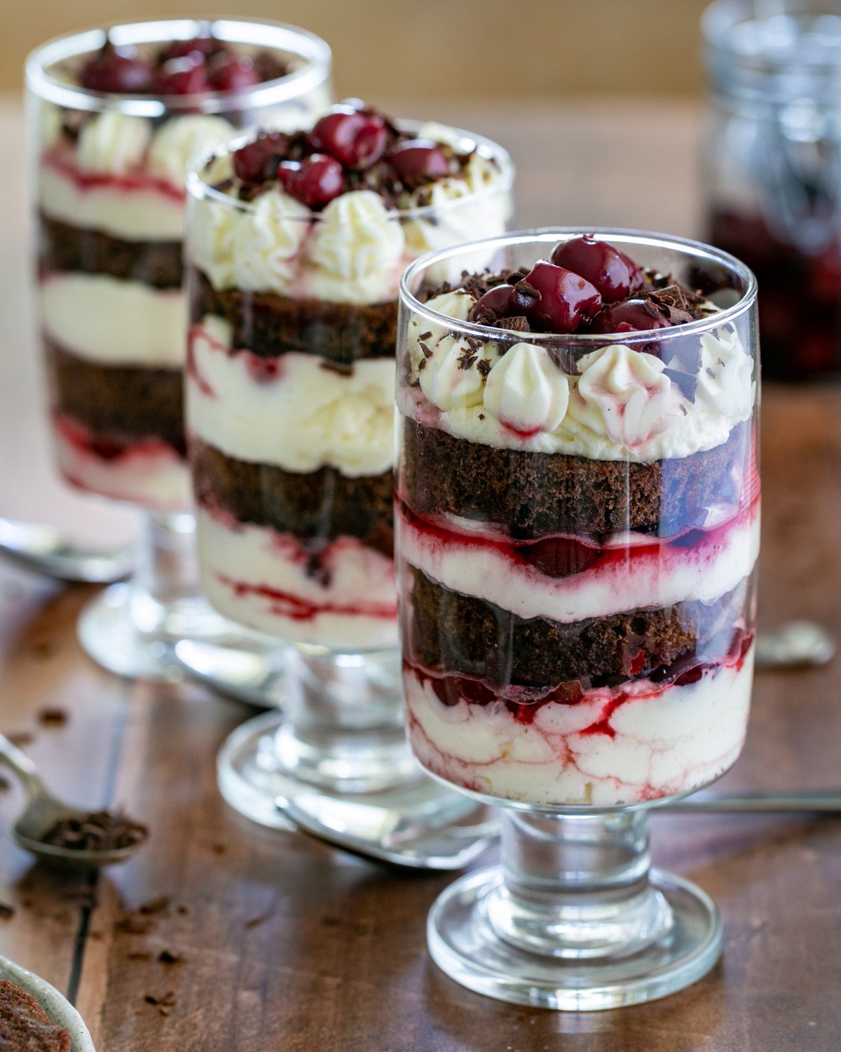 Assembled black forest cake in glasses