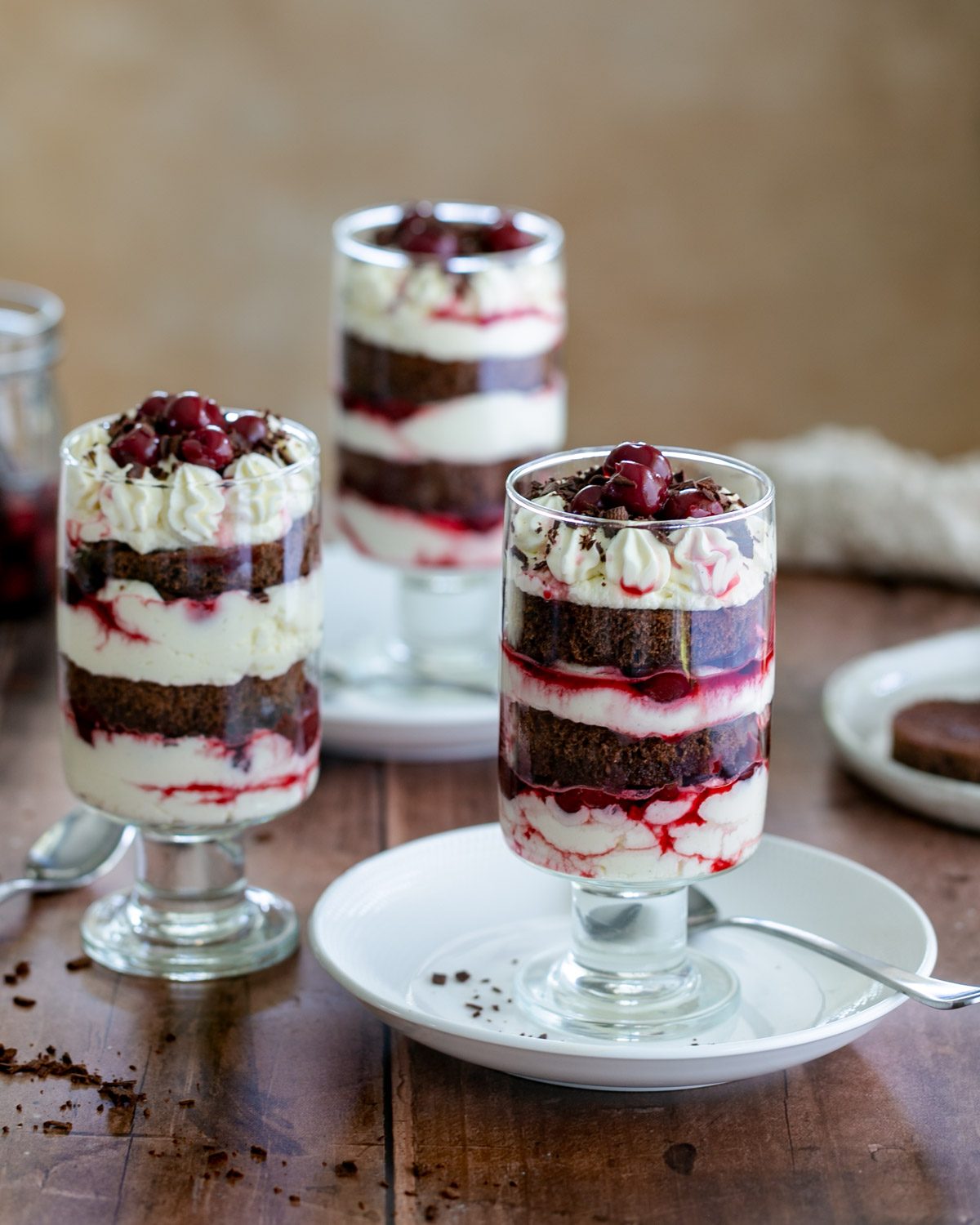 German black forest cake in dessert glasses