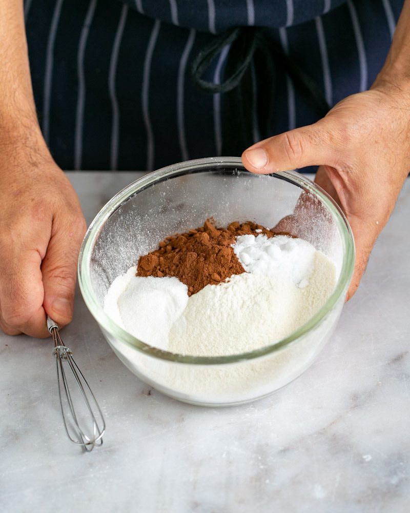 dry ingredients to make chocolate sponge cake