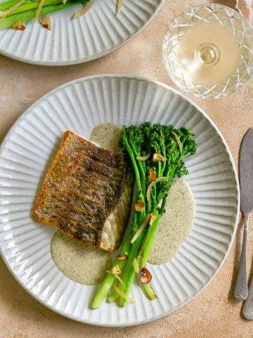 Pan Fried Barramundi Fillet with Seaweed Sauce plated