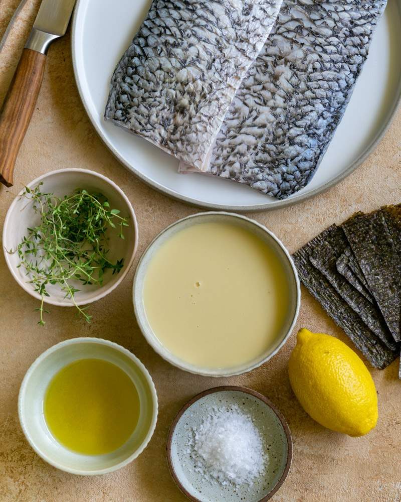 Ingredients to make pan fried barramundi