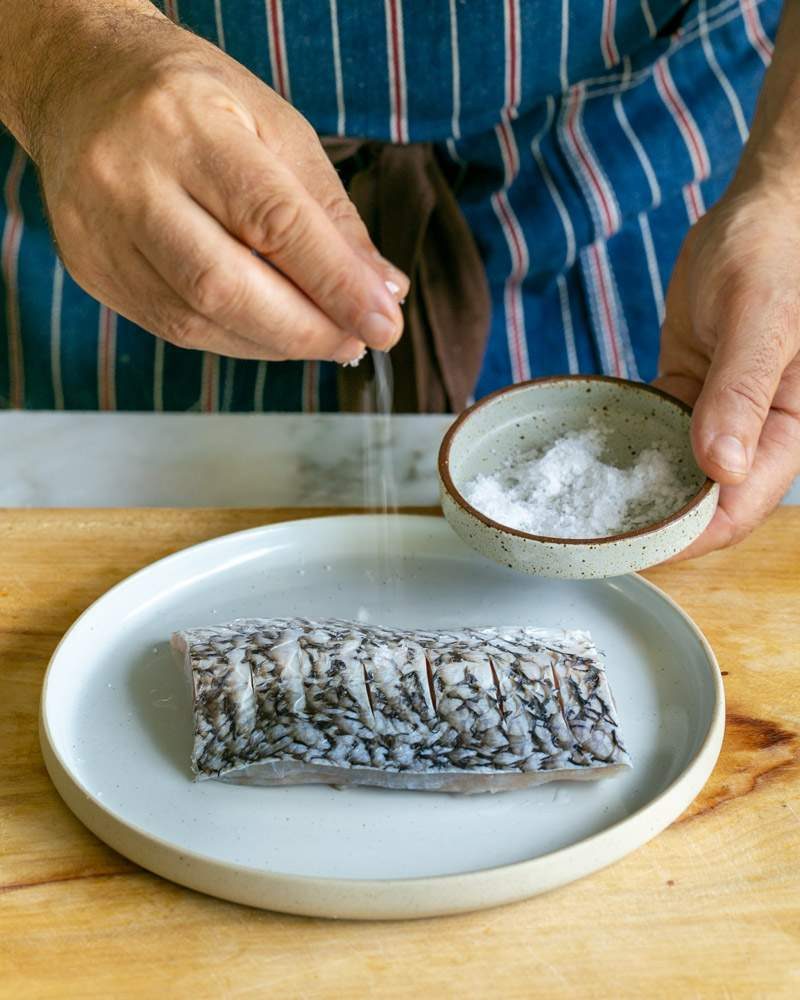 Preparing the barramundi fillet