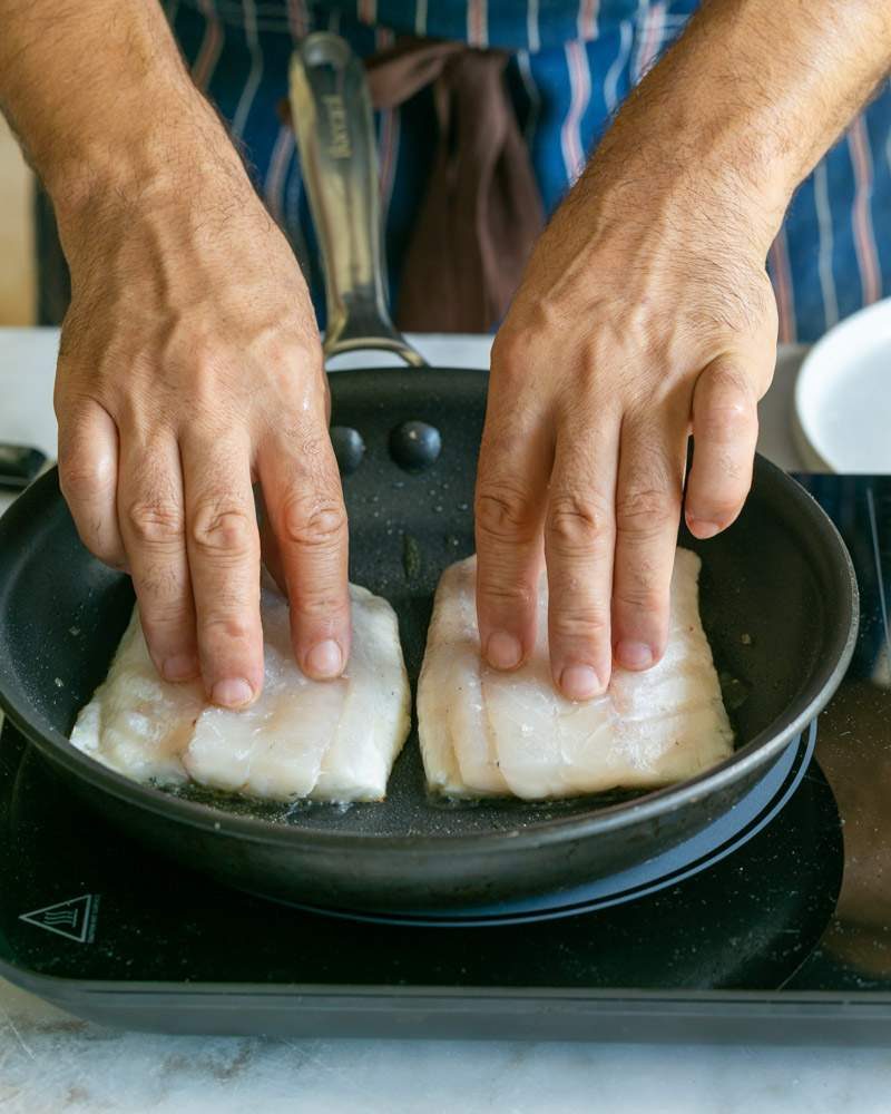 Pan frying barramundi fillets