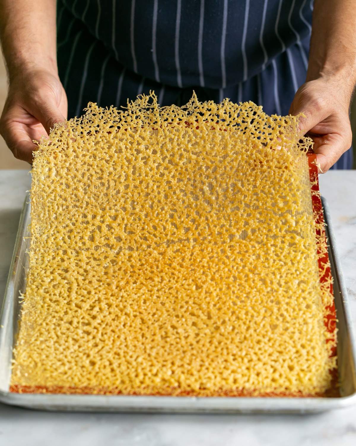 Parmesan cheese crisp out of the oven