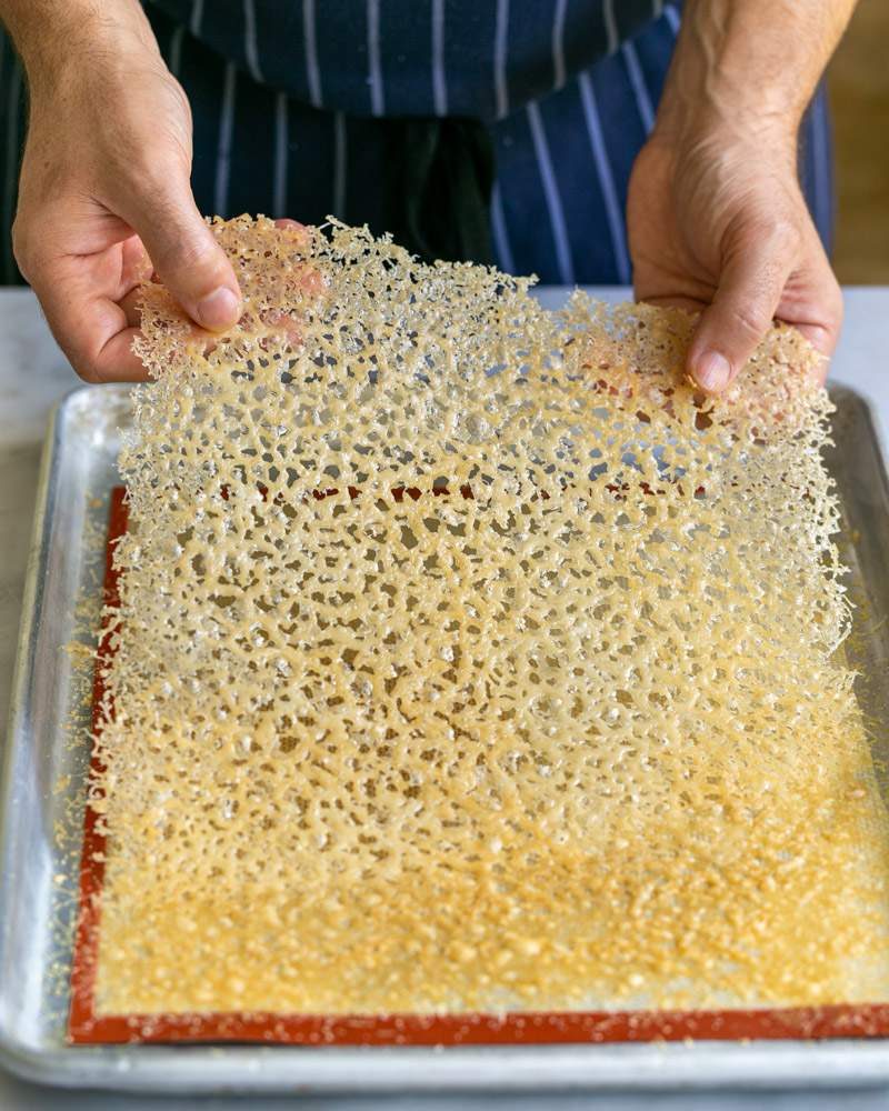 Underdone chewy parmesan crisp