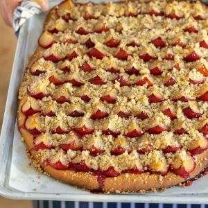 German Plum Tart on a baking tray