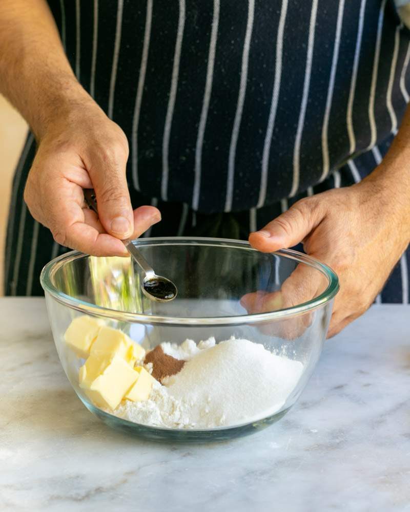 ingredients in a bowl for making crumble