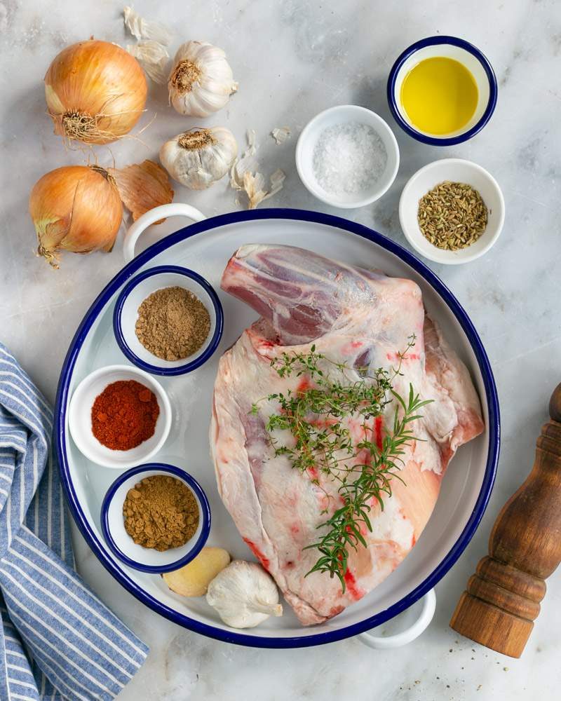 Ingredients to make lamb shoulder roast