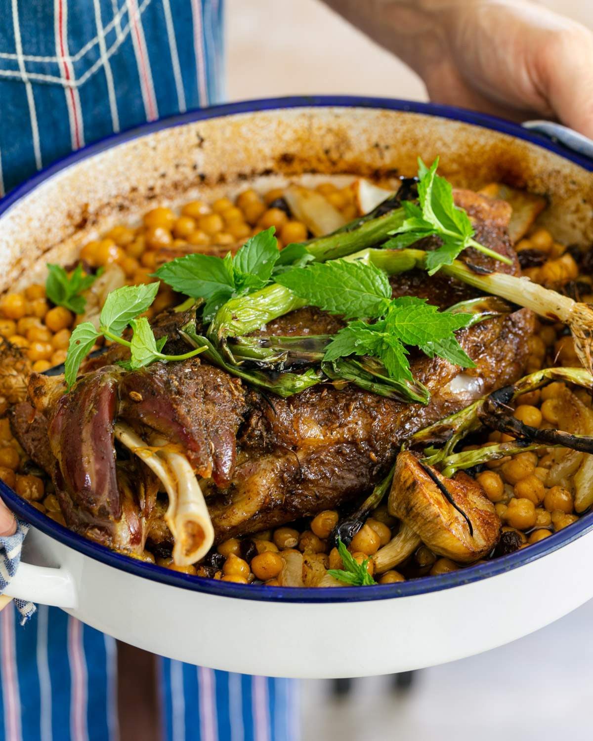 Cooked lamb shoulder right out of the oven