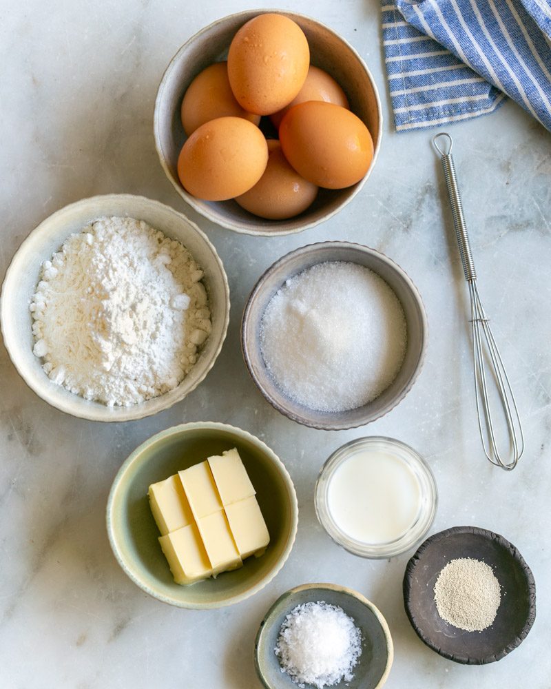 Ingredients to make brioche