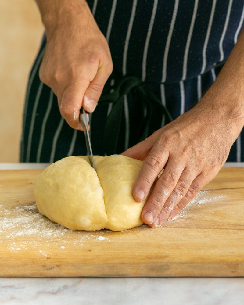 Diving the dough into 8 portions