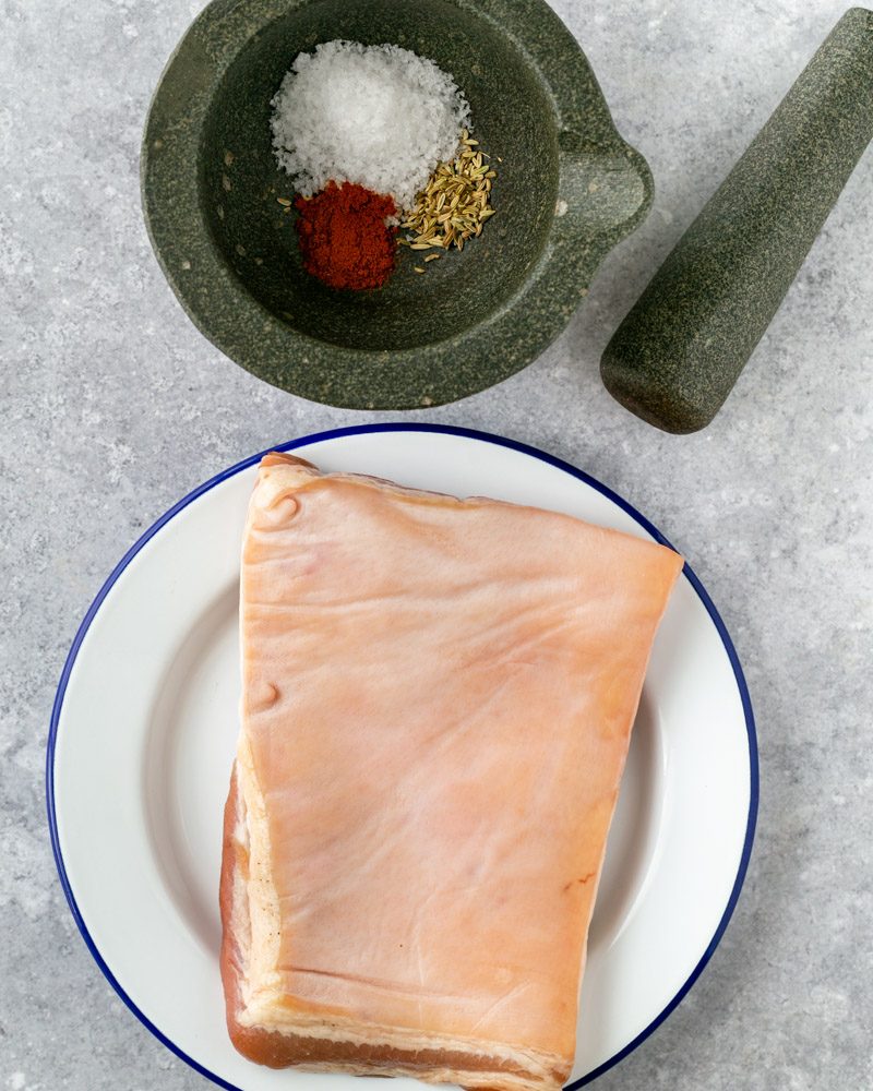 Ingredients to make crispy pork belly