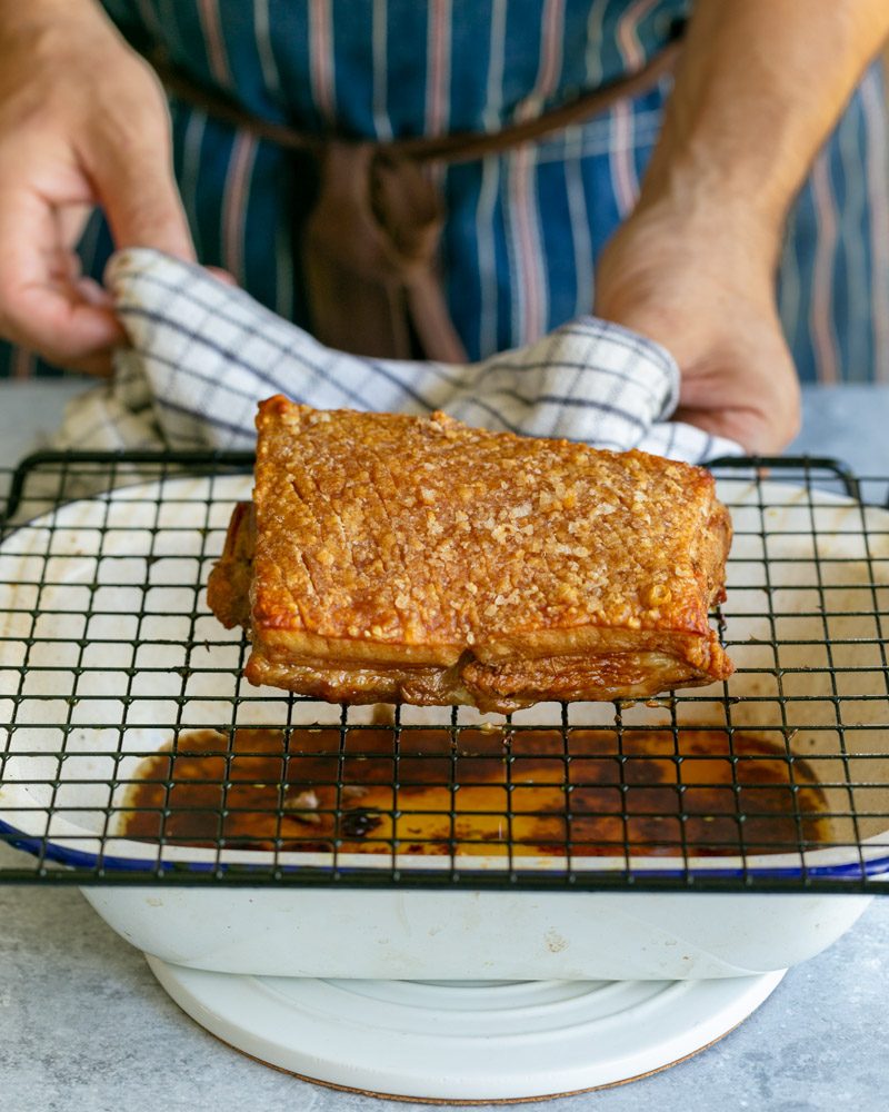 Crispy Pork Belly Roast out of the oven