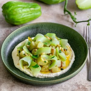 Choko vegetable with pine seeds