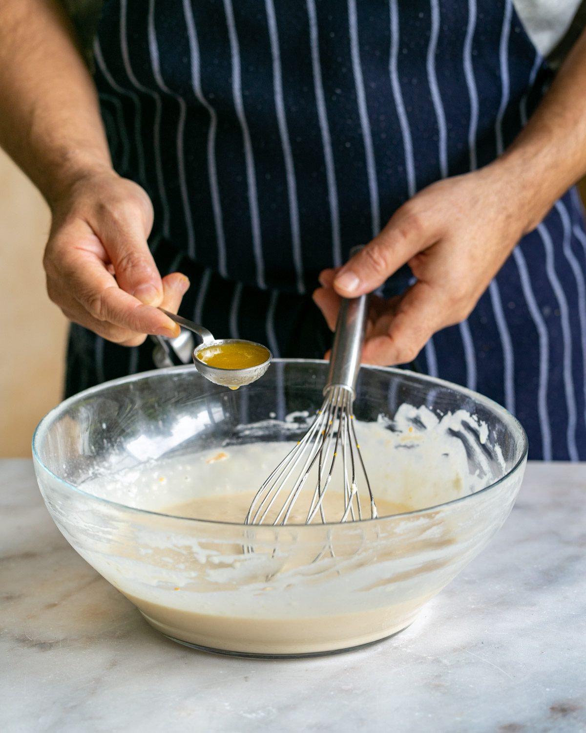 Adding melted butter to crepe batter