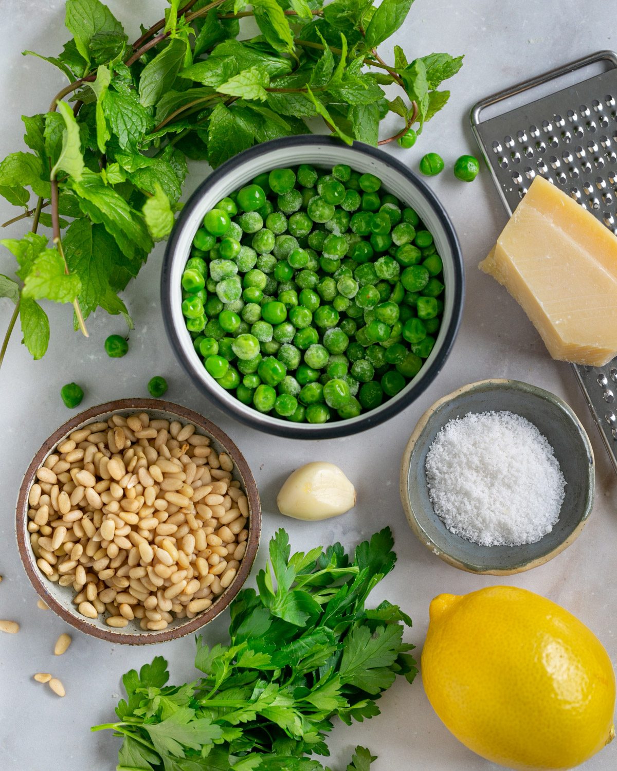 Ingredients to make Pea Mint Pest