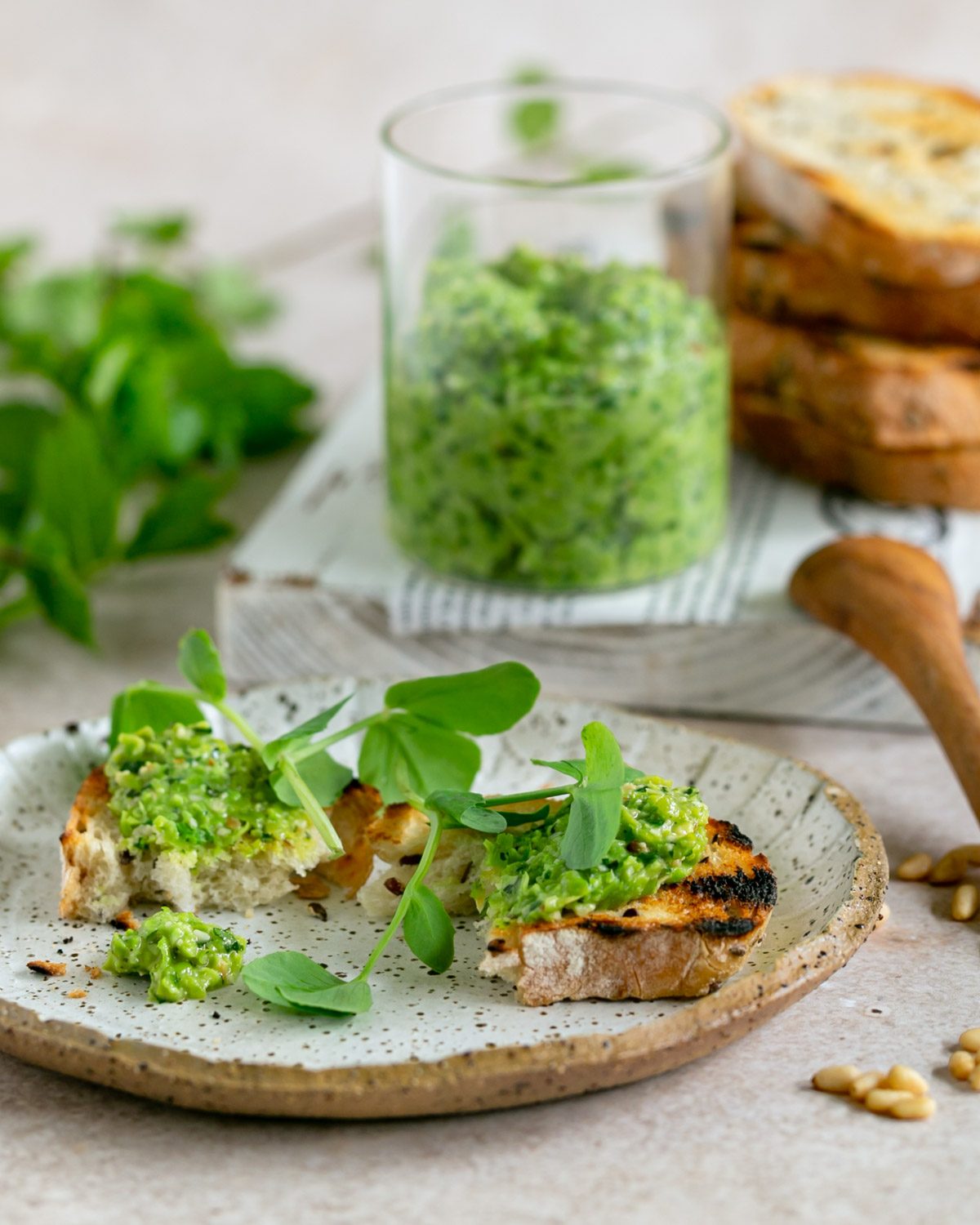 Pea and Mint Pesto spread on toast