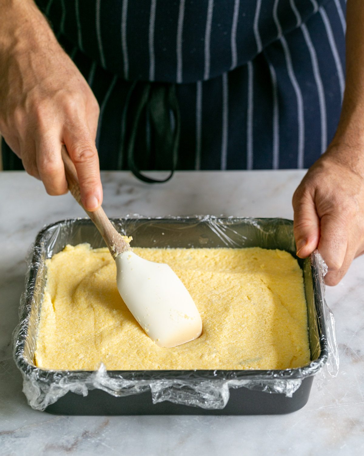 Setting the polenta in the fridge