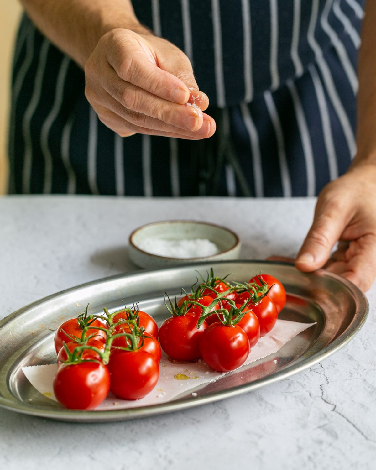 Tomatoes on vine oven roasted