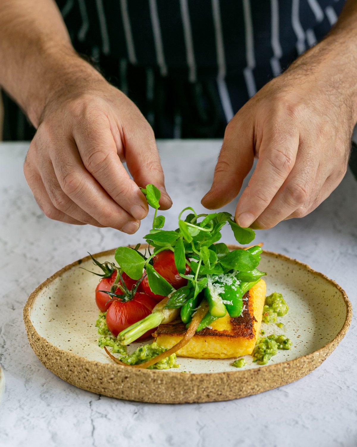 Plated polenta with vegetables