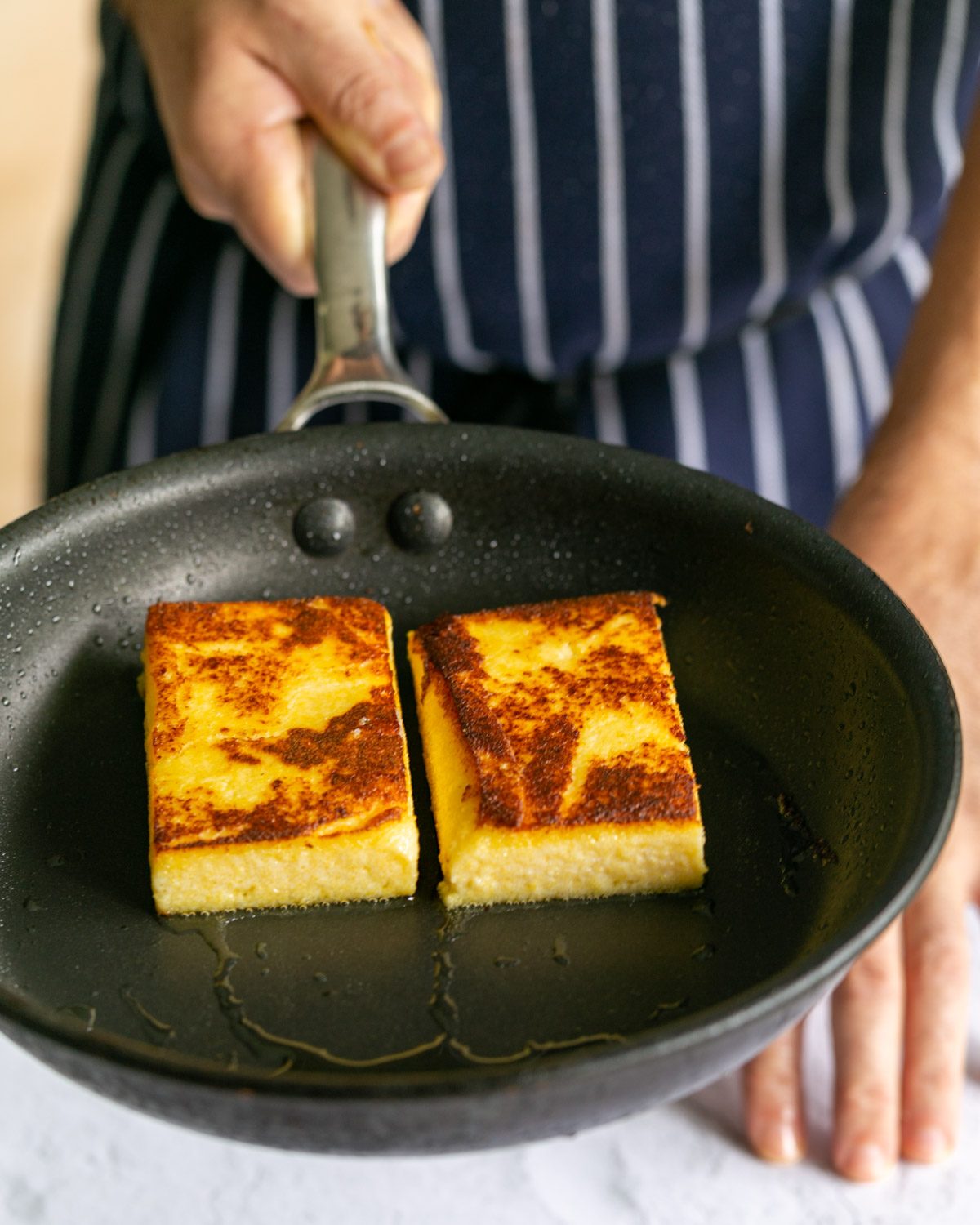 Pan fried polenta cakes