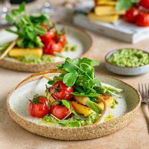 Pan fried polenta cakes