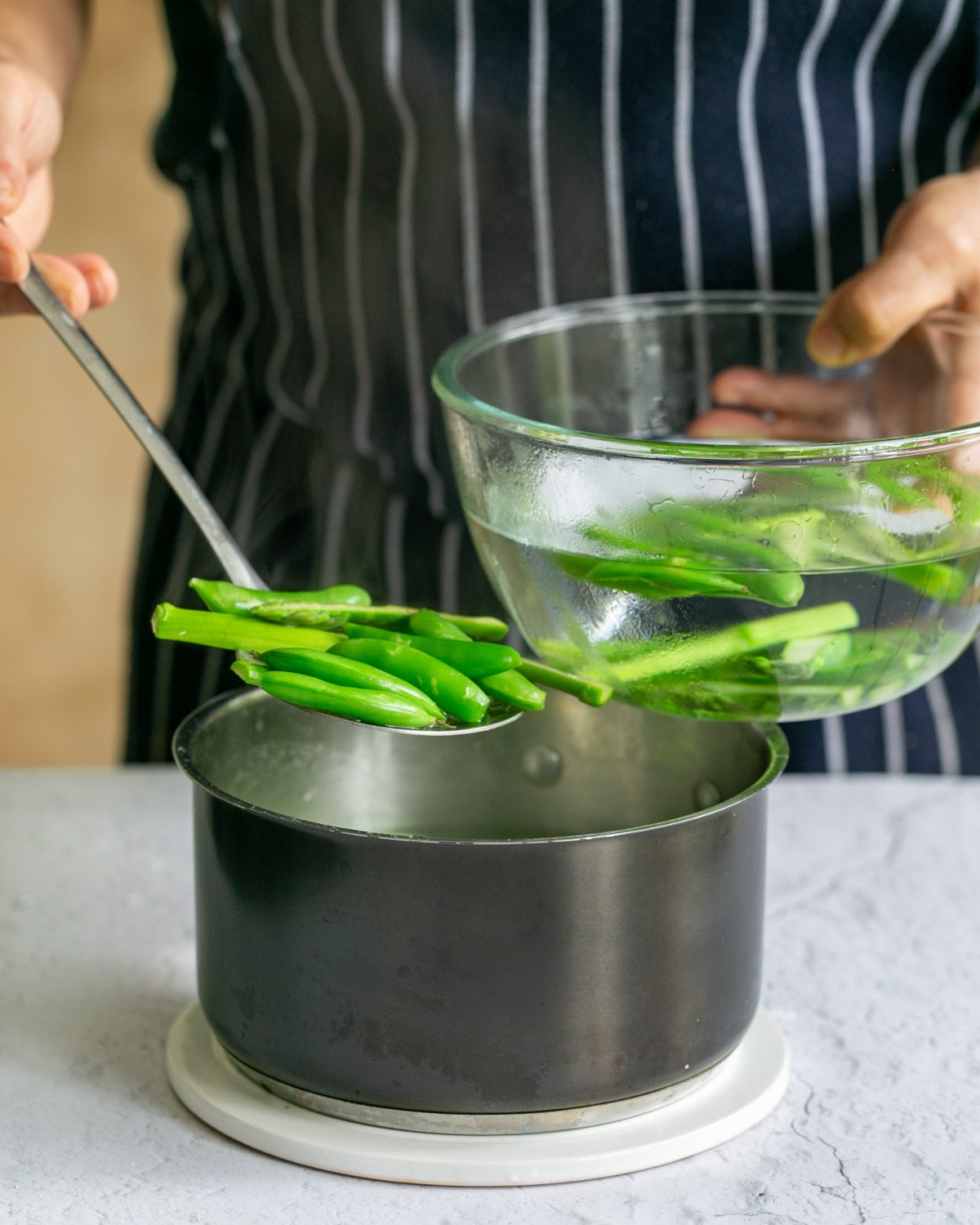 Blanching sugar snap peas