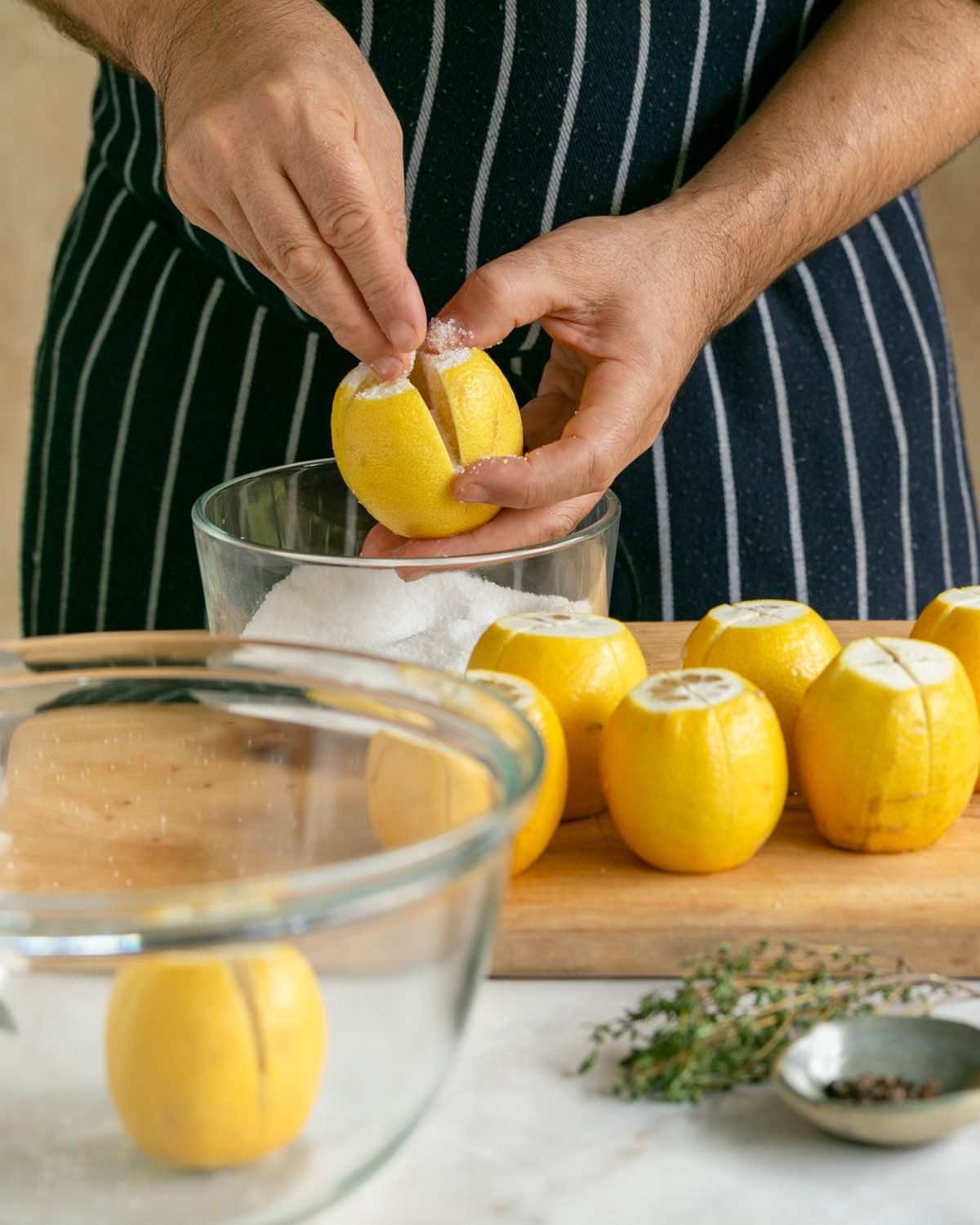 Salt and sugar mix added to the lemons