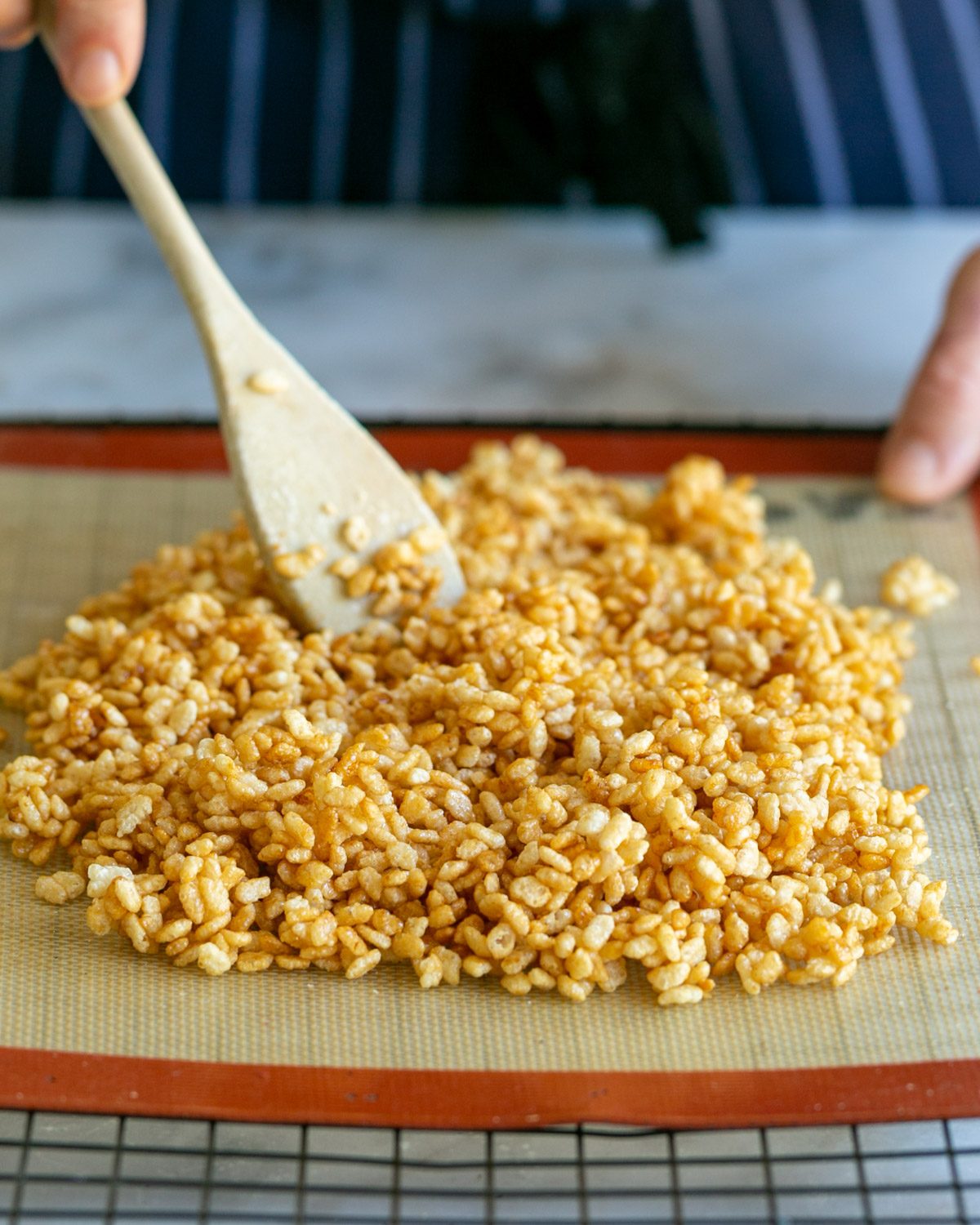 Caramelized Puffed Rice on a silpat