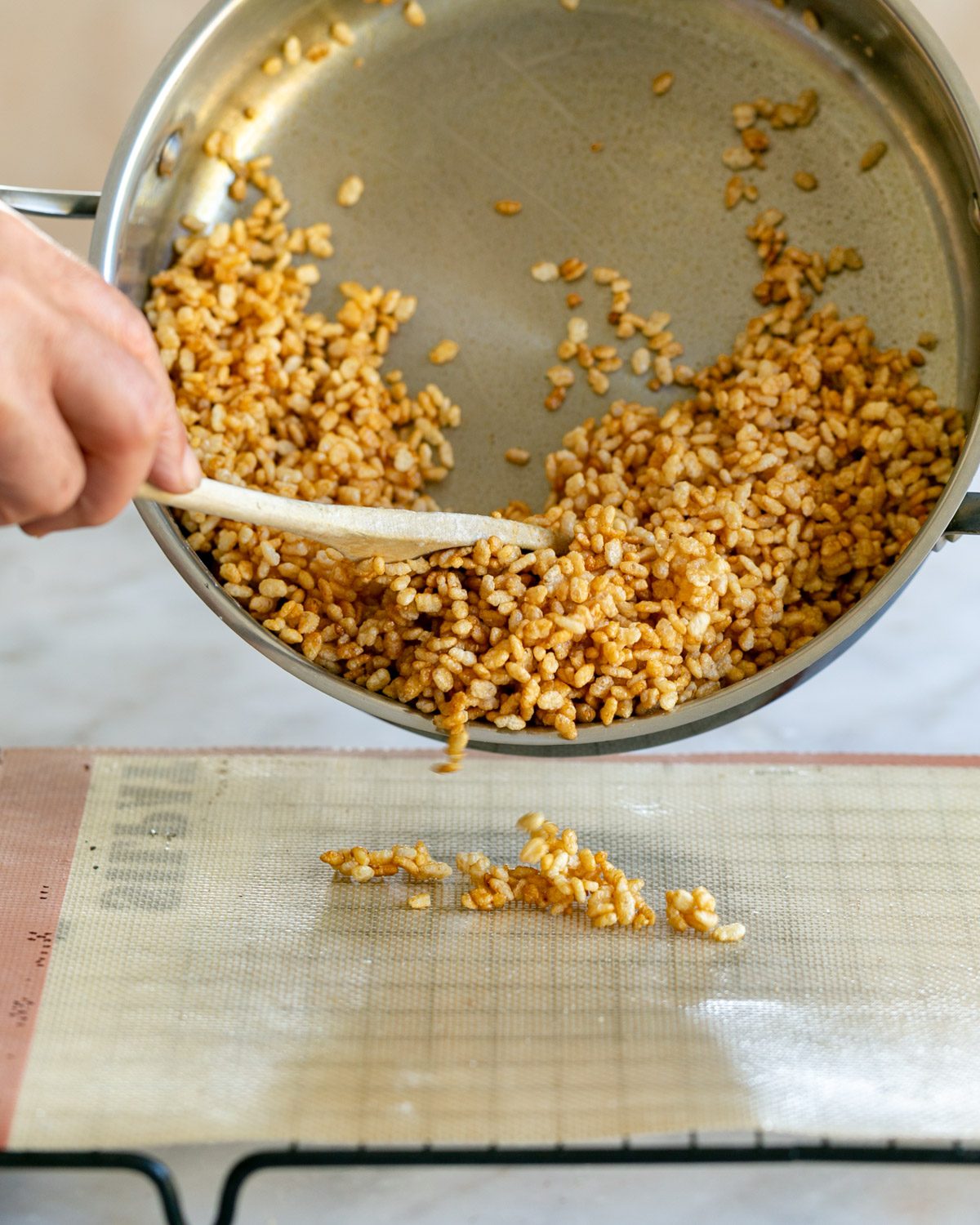 Caramelized Puffed Rice on silpat