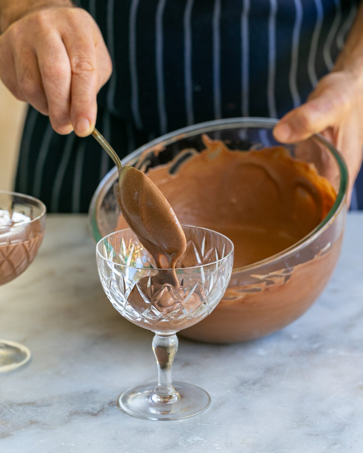 Fill glass with chocolate mix to chill in fridge