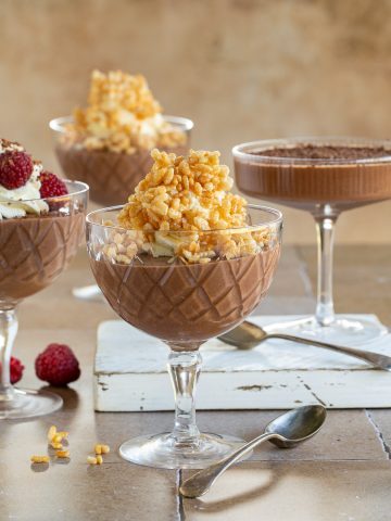 Chocolate bavarian cream dessert in glasses