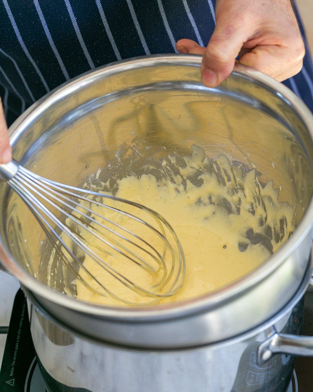 Whisked egg yolks and sugar