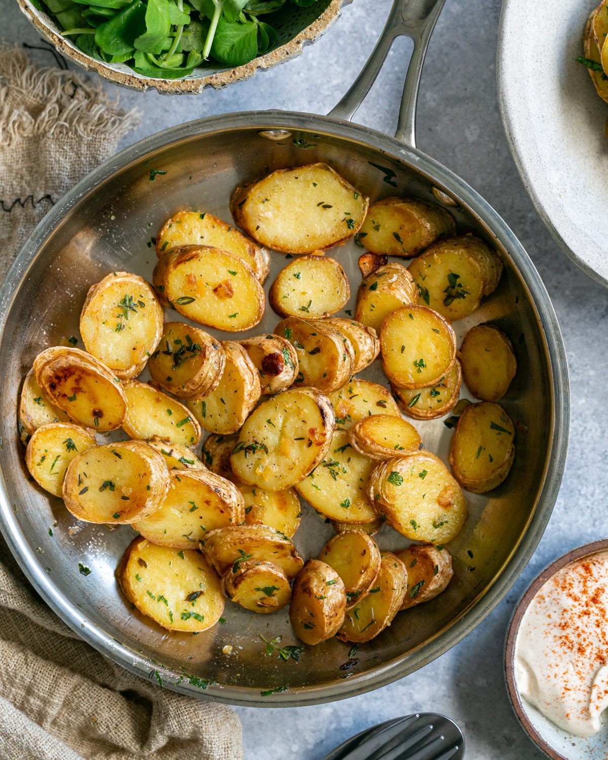 Roasted Kipfler Potatoes in a pan