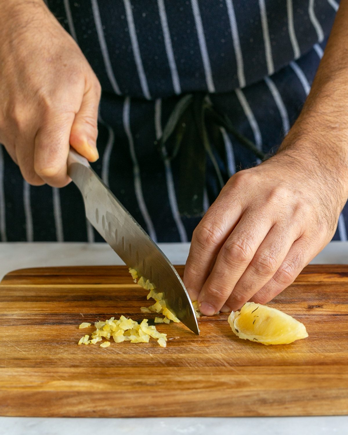 Chopping preserved lemon