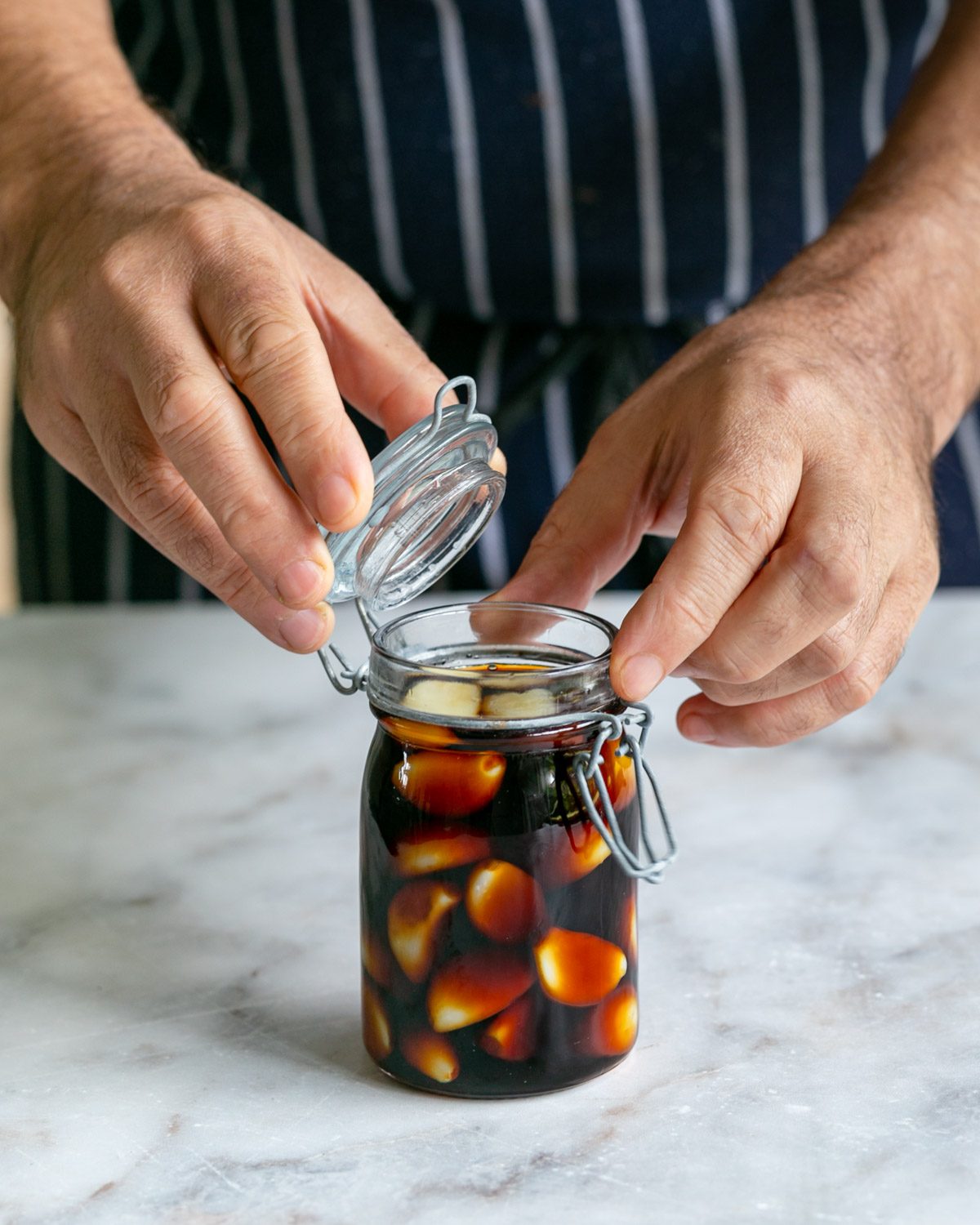 Pickled garlic bottling