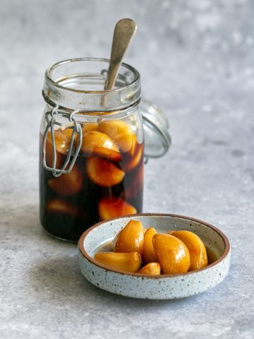 Korean pickled garlic in a jar