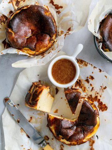 Portioned mini basque cheesecake